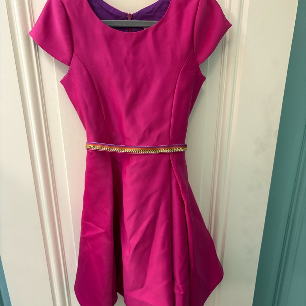 Zoe Ltd Pink Girls Crew Neck Cap Sleeve Rhinestone Belted Dress Size 8
